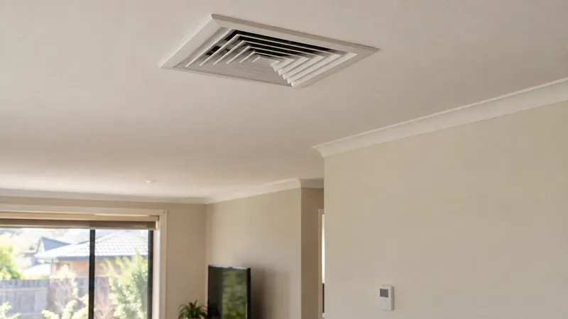 Ducted air conditioning vent in a living room ceiling