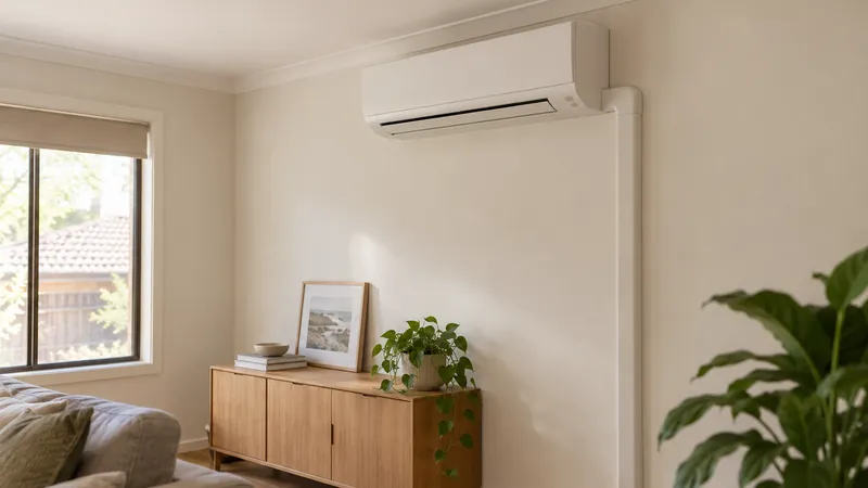 Wall-mounted split system air conditioner in a living room
